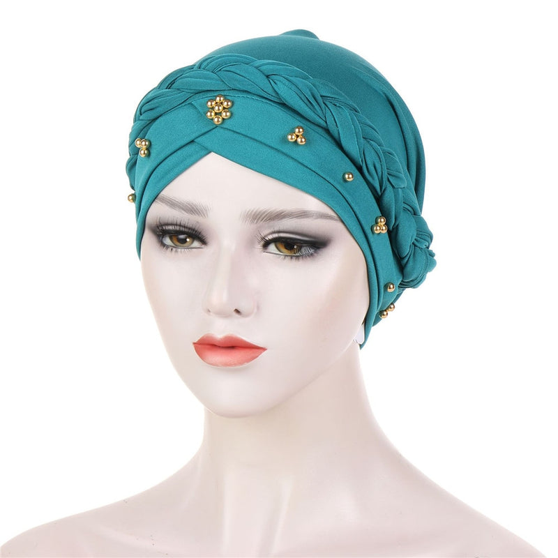 India Muslim Women Hijab Hat Cancer Chemo Cap Braid Beads Turban Headscarf Islamic Head Wrap Lady Beanie Bonnet Hair Loss Cover