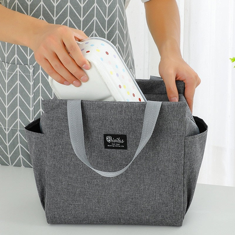 Thermal Lunch Bags Portable Oxford Fresh Cooler Pouch For Office Student Convenient Lunch Box Tote Black Gray Food Container Bag