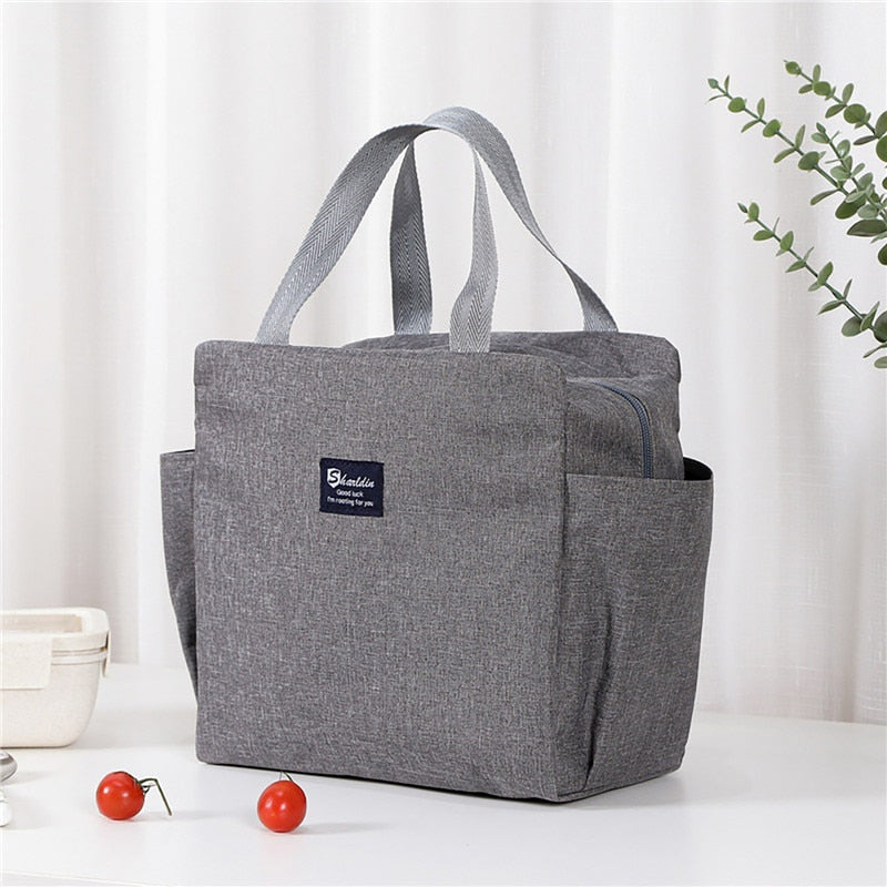 Thermal Lunch Bags Portable Oxford Fresh Cooler Pouch For Office Student Convenient Lunch Box Tote Black Gray Food Container Bag