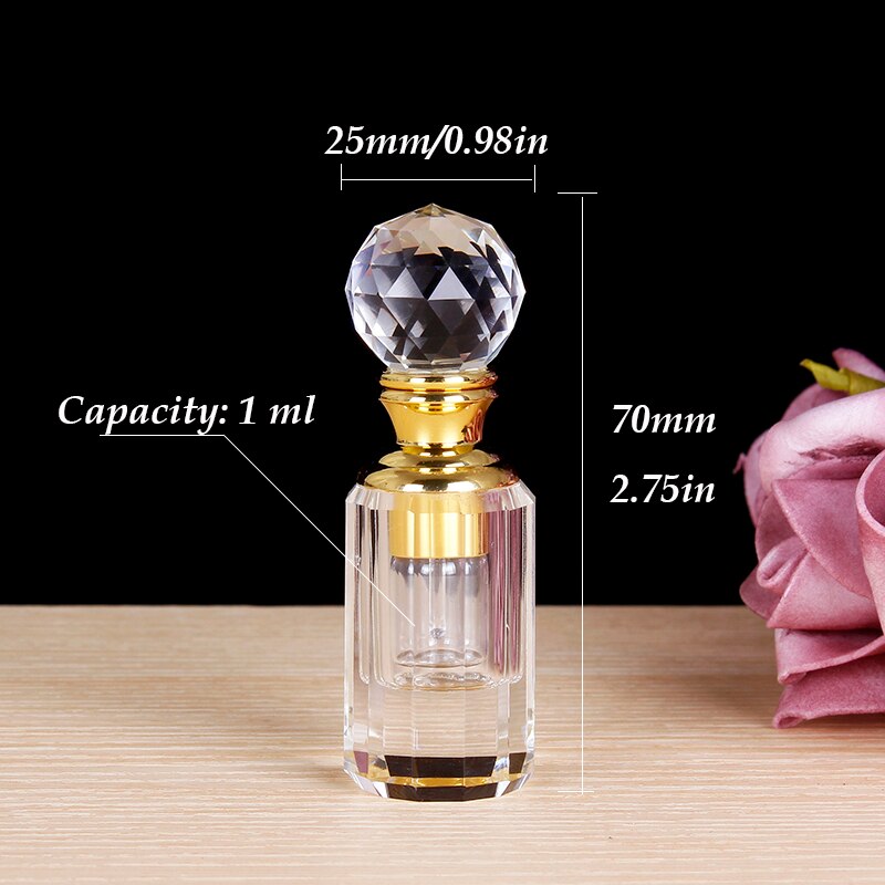 Portable 1ML Crystal Essential Oil Bottle Refillable Clear Glass Perfume Bottle For Lady Wedding Home Decor Christmas Gifts