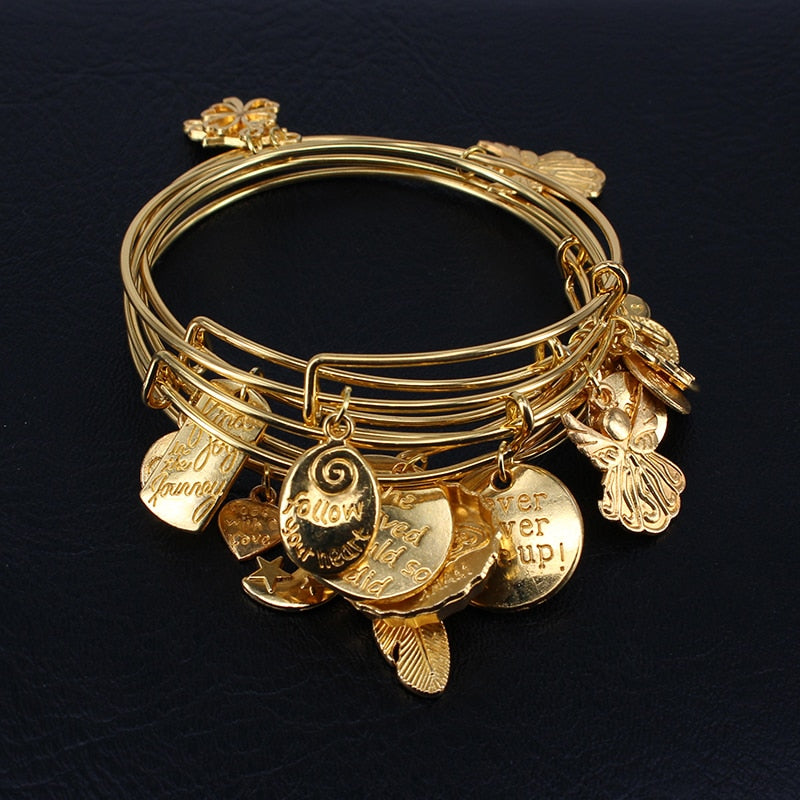 5pcs Gold Color Bangle Bracelet Set Adjustable Wire Cuff Bracelets for Women Fashion Jewelry Charm Bangles Gift C042