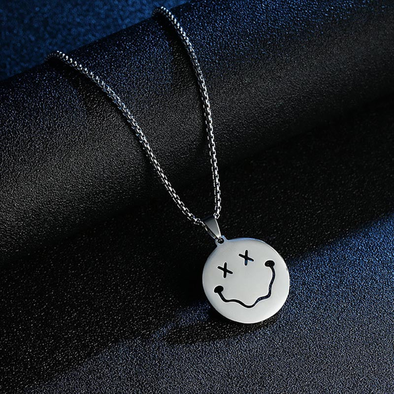 Kpop Smiley Face Necklaces Goth Hip Hop Chain stainless steel Pendant Necklace for Women Men Girl Neck Chain Gothic Streetwear