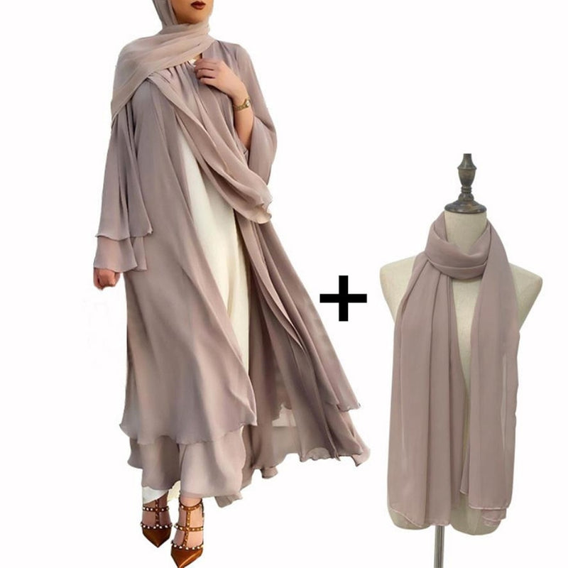 Better Double layer Abaya Kimono Dubai Kaftan Muslim Cardigan Abayas Dresses Women Casual Robe Femme Caftan Islam Clothes F2664