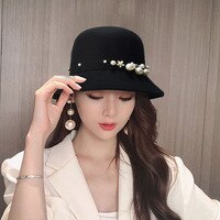 Flat Fedoras Hats for Women Classic British Jazz Cap Imitation Woolen Wide Brim Ladies Caps Church Derby Flat Top Hat gorras