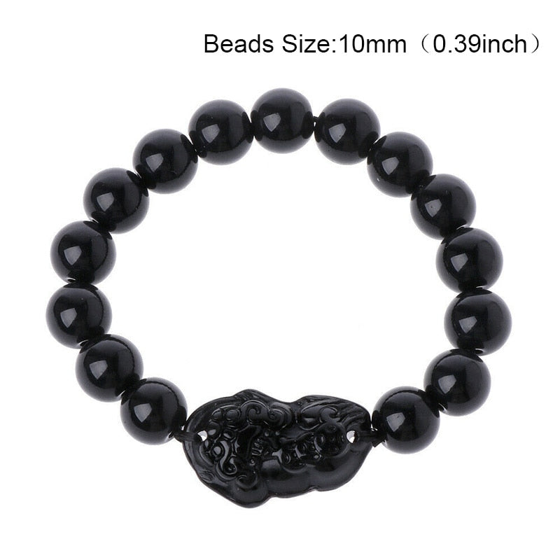 Obsidian Stone Beads Bracelet Pixiu Bring  Wealth Good Luck Feng Shui Chinese Beast Wristband Gold Pixiu Men Women Bracelet