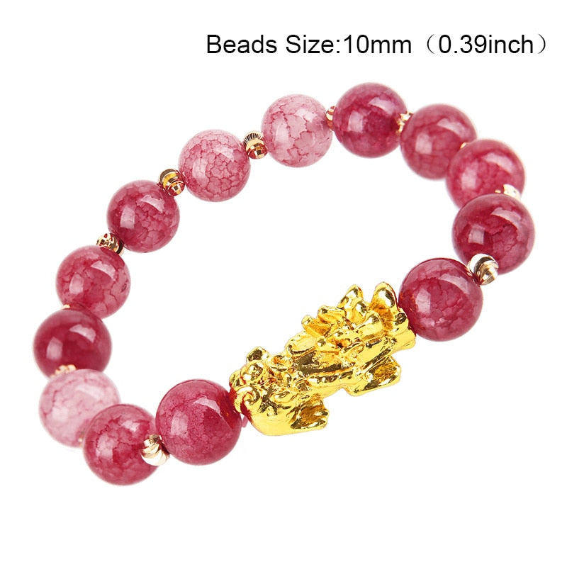 Obsidian Stone Beads Bracelet Pixiu Bring  Wealth Good Luck Feng Shui Chinese Beast Wristband Gold Pixiu Men Women Bracelet