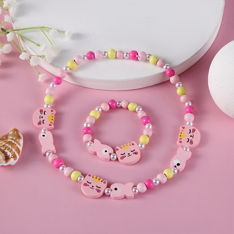 2pcs/Set Clay Beads Necklace Bracelet Jewelry Sets Cute Cartoon Pattern Charm For Children Party Jewelry Kids Birthday Gift Sets