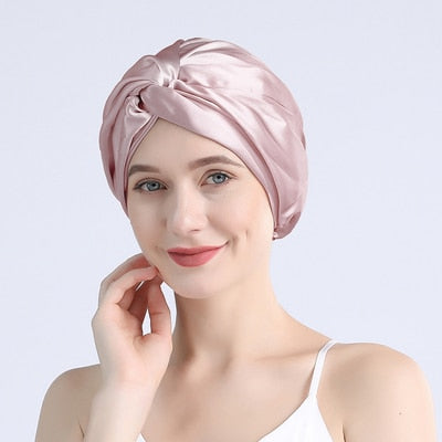 100 Mulberry Silk Turban Bonnets For Women Twisted Sleeping Night Cap 19 Momme Pure Silk Hair Wrap Cap For Curly Ladies Headwrap