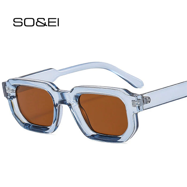 SO&EI Fashion Square Sunglasses Women Shades UV400 Vintage Blue Tea Punk Men Sun Glasses