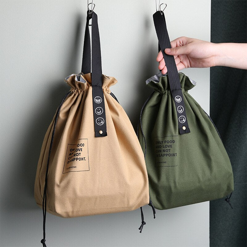 캠핑 용품 Lunch Bag Canvas Drawstring Thermal Insulation and Cold Storage High Capacity Camping Student Office Worker