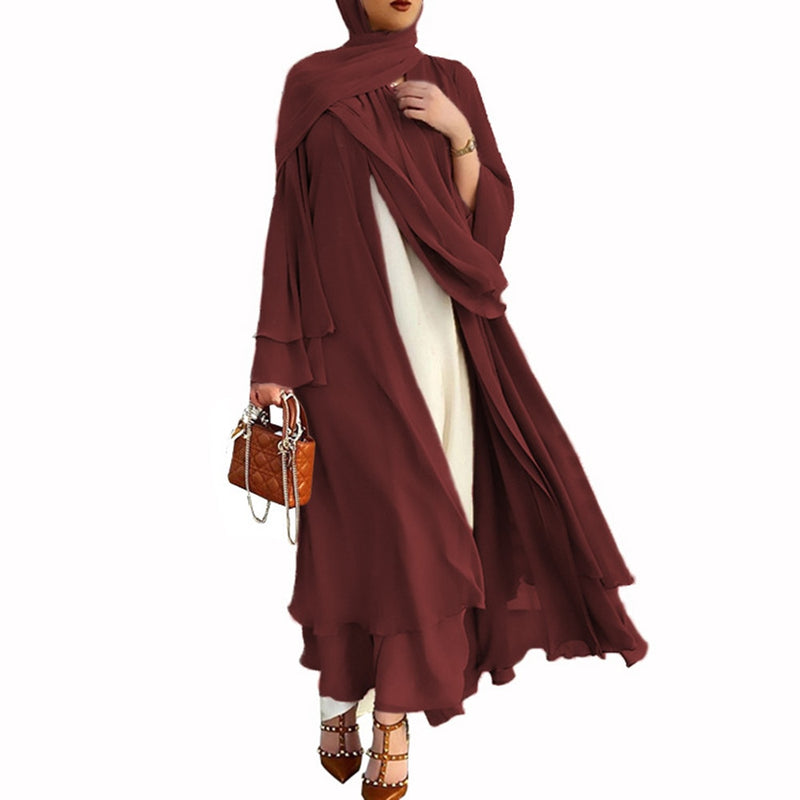 Better Double layer Abaya Kimono Dubai Kaftan Muslim Cardigan Abayas Dresses Women Casual Robe Femme Caftan Islam Clothes F2664