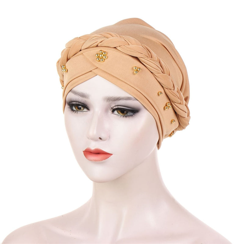 India Muslim Women Hijab Hat Cancer Chemo Cap Braid Beads Turban Headscarf Islamic Head Wrap Lady Beanie Bonnet Hair Loss Cover