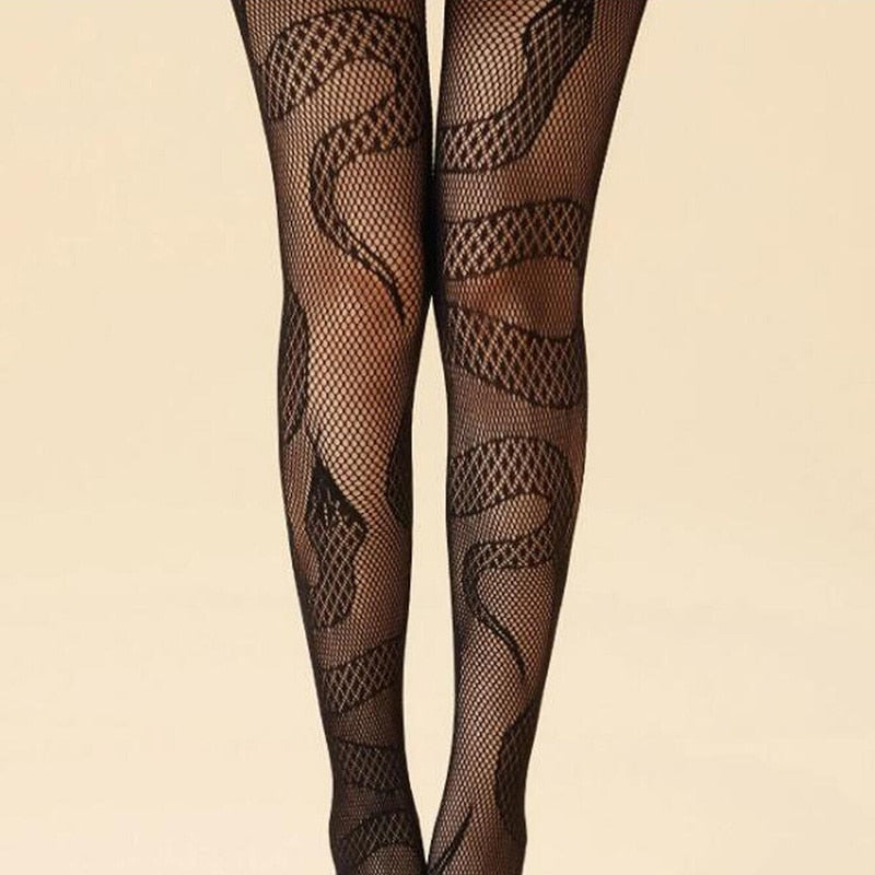 Snake Tights Women Anime Pantyhose 2022 Black Mesh Fishnet Stockings Sexy Harajuku Hosiery Large Lolita G Tights Gothic Clothes