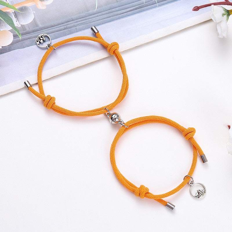 2PCS/SET Alloy Couple Magnetic Attraction Ball Creative Bracelet Stainless Steel Friendship Rope Men and Women Jewelry Gift