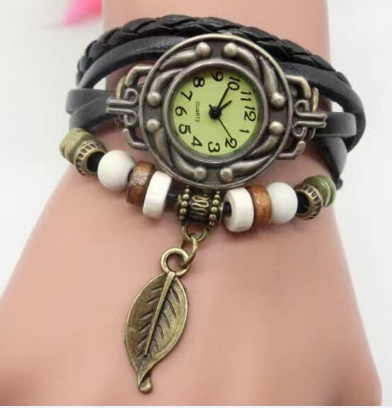 Foreign trade antique watch fashion leather wrapped bracelet epidermis women table butterfly pendants wholesale children table