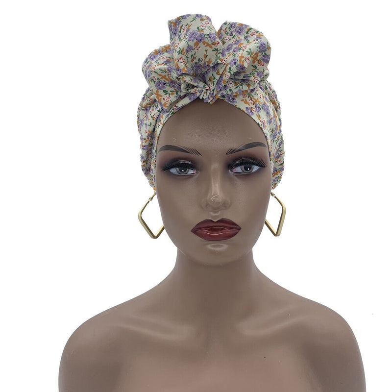 African Head Wraps Elegant Retro Turban for Women Muslim Headscarf Cap Soild Color Ladies Beanies Caps Muslim Headpiece