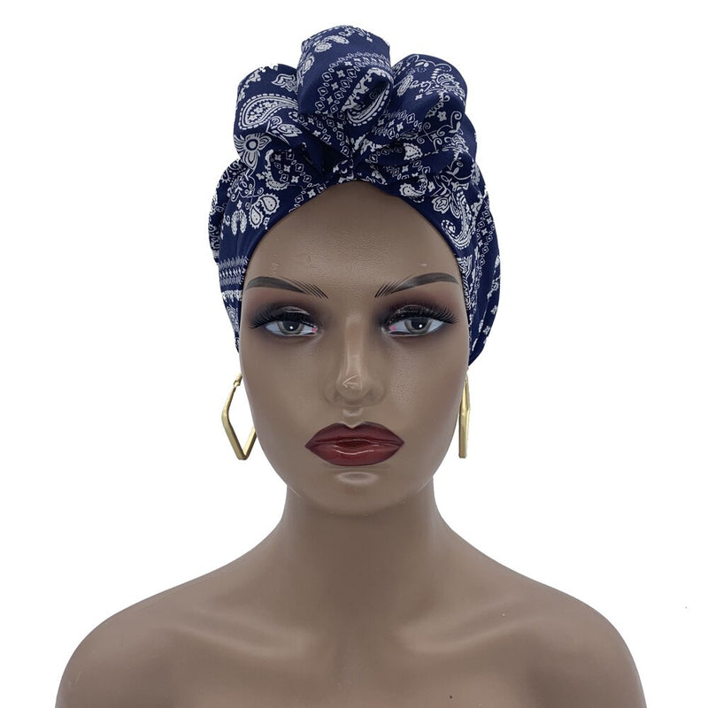 African Head Wraps Elegant Retro Turban for Women Muslim Headscarf Cap Soild Color Ladies Beanies Caps Muslim Headpiece