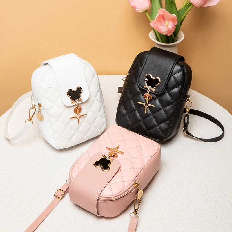 Disney Mickey Mouse Crossbody Bags for Women Fashion Diamond Embroidery Mobile Storage Bag 2023 Girls Casual Shoulder Bag