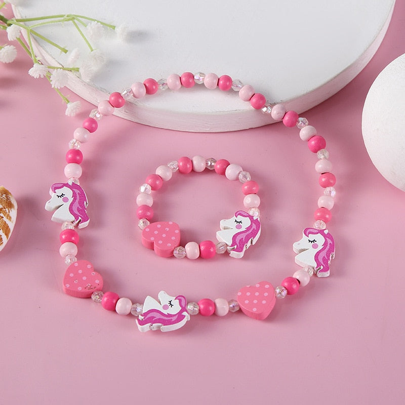 2pcs/Set Clay Beads Necklace Bracelet Jewelry Sets Cute Cartoon Pattern Charm For Children Party Jewelry Kids Birthday Gift Sets