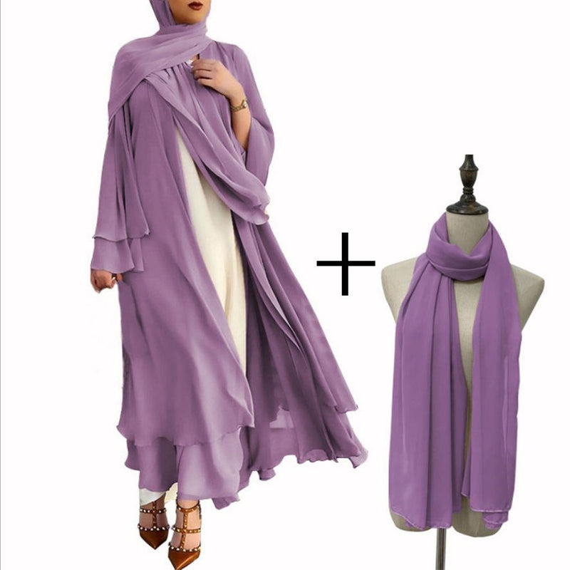 Better Double layer Abaya Kimono Dubai Kaftan Muslim Cardigan Abayas Dresses Women Casual Robe Femme Caftan Islam Clothes F2664