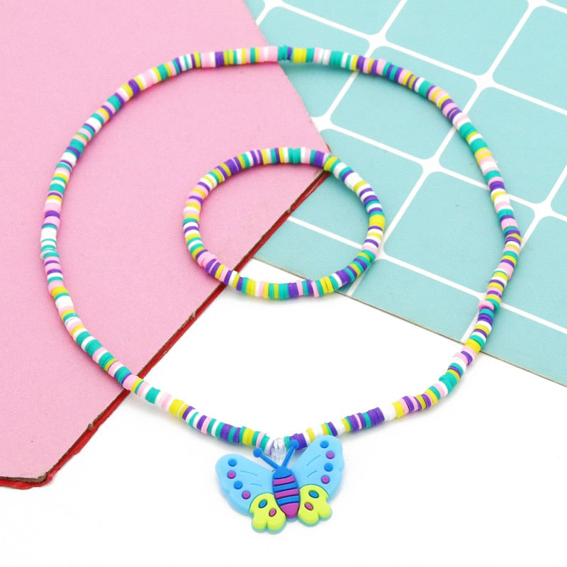 2pcs/Set Clay Beads Necklace Bracelet Jewelry Sets Cute Cartoon Pattern Charm For Children Party Jewelry Kids Birthday Gift Sets