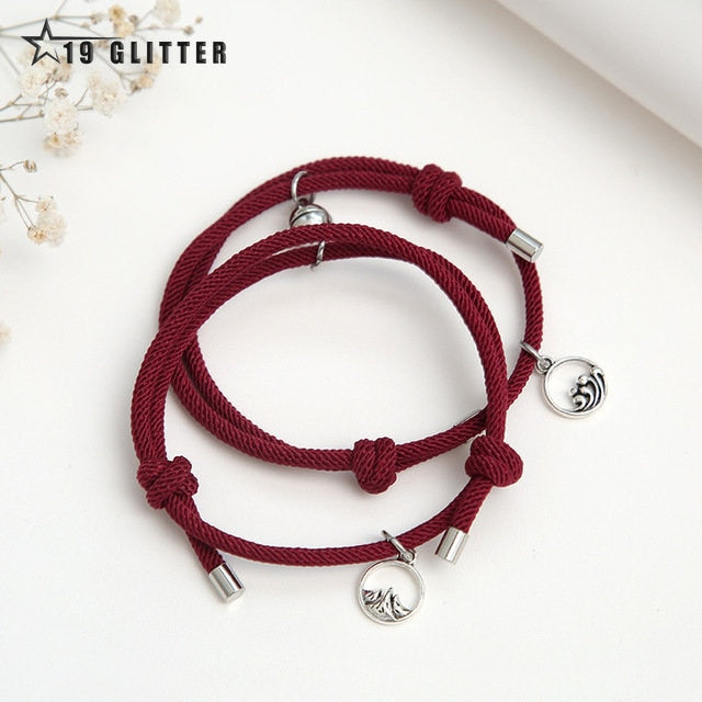 2PCS/SET Alloy Couple Magnetic Attraction Ball Creative Bracelet Stainless Steel Friendship Rope Men and Women Jewelry Gift