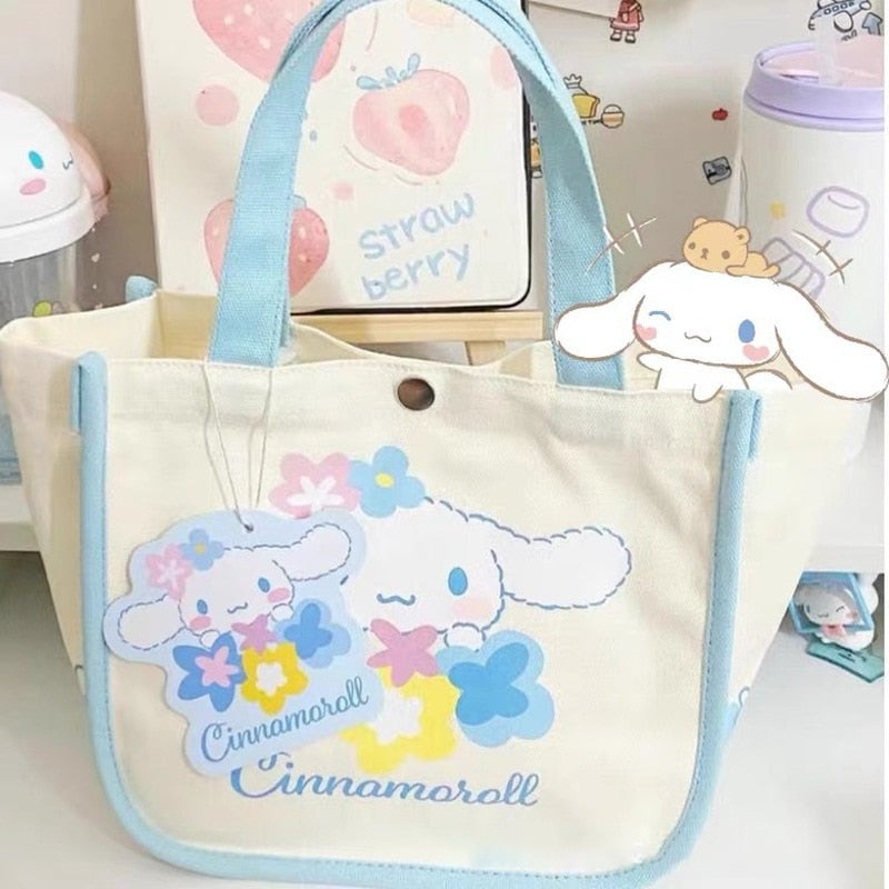 Sanrio Hello Kitty My Melody Backpack Mujer One Shoulder Hand Bag Lunch Bag Tote Bag Canvas Kawaii Large Capacity Storage Bag