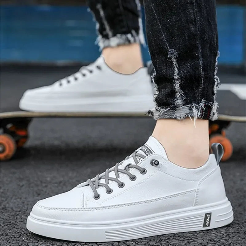 New Men's Fashion Casual Leather Shoes Men's White Vulcanized Shoes Sneakers Breathable Flat Shoes for Men Zapatillas De Hombre