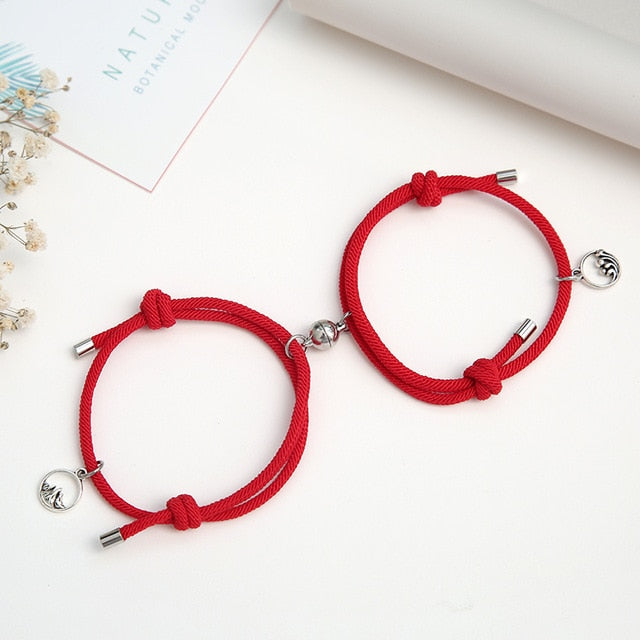 2PCS/SET Alloy Couple Magnetic Attraction Ball Creative Bracelet Stainless Steel Friendship Rope Men and Women Jewelry Gift