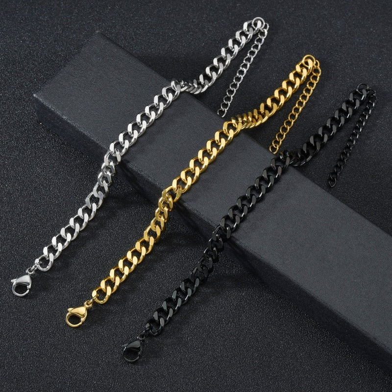 High Quality Stainless Steel Bracelets For Men Blank Color Punk Curb Cuban Link Chain Bracelets On the Hand Jewelry Gifts trend