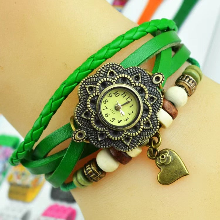 Foreign trade antique watch fashion leather wrapped bracelet epidermis women table butterfly pendants wholesale children table