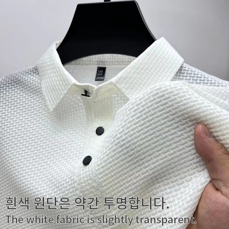 Summer New Men&#39;s Lop-up Hollow Short-sleeved Polo Shirt Ice Silk Breathable Business Fashion T-Shirt Male Brand Clothes