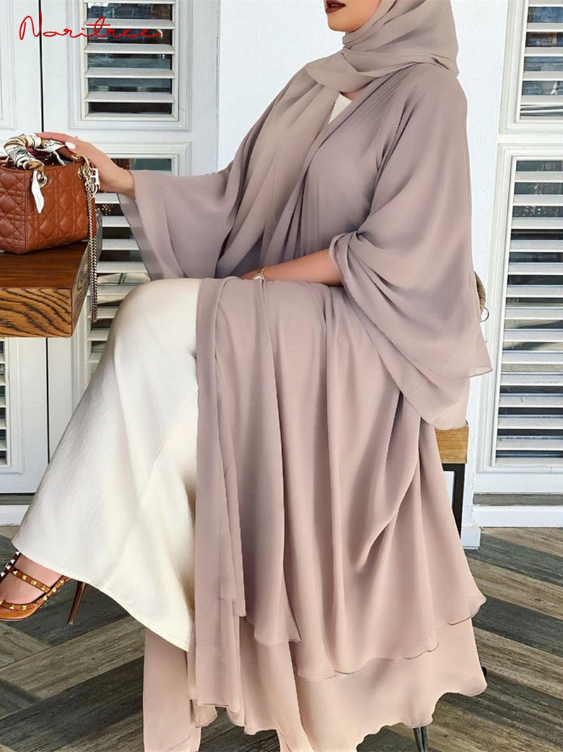 Better Double layer Abaya Kimono Dubai Kaftan Muslim Cardigan Abayas Dresses Women Casual Robe Femme Caftan Islam Clothes F2664