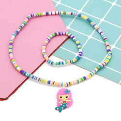 2pcs/Set Clay Beads Necklace Bracelet Jewelry Sets Cute Cartoon Pattern Charm For Children Party Jewelry Kids Birthday Gift Sets