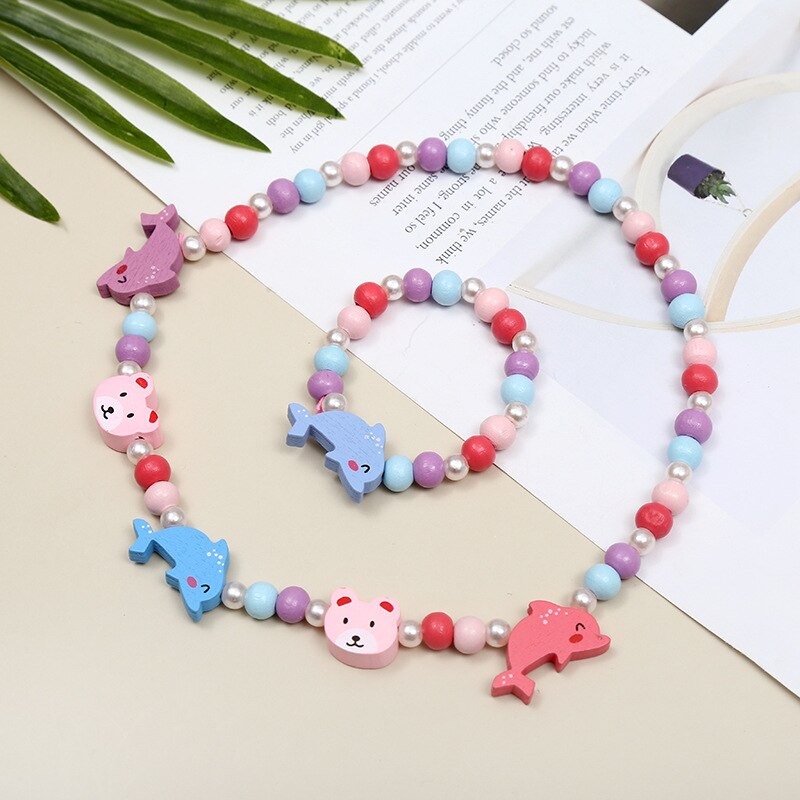 2pcs/Set Clay Beads Necklace Bracelet Jewelry Sets Cute Cartoon Pattern Charm For Children Party Jewelry Kids Birthday Gift Sets