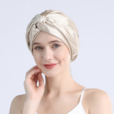 100 Mulberry Silk Turban Bonnets For Women Twisted Sleeping Night Cap 19 Momme Pure Silk Hair Wrap Cap For Curly Ladies Headwrap