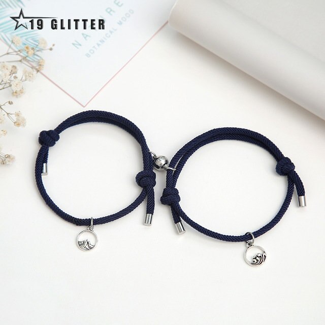 2PCS/SET Alloy Couple Magnetic Attraction Ball Creative Bracelet Stainless Steel Friendship Rope Men and Women Jewelry Gift