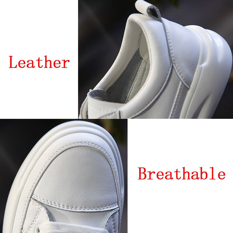 Big Size Women Sneakers Autumn Leather Light White Sneaker Female Platform Vulcanized Shoes Spring Casual Breathable Sports Shoe