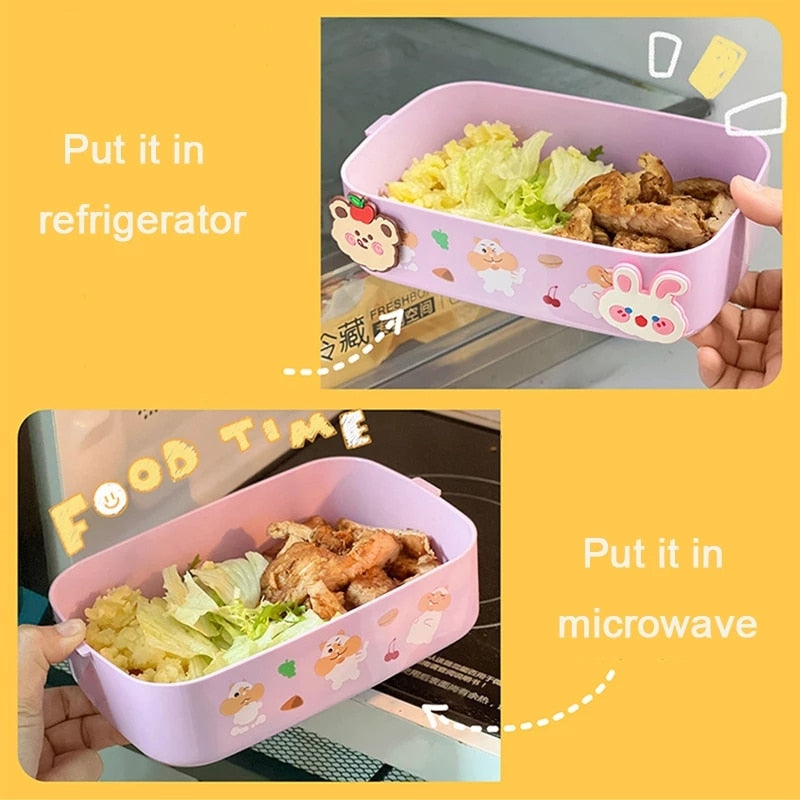 Kawaii Portable Lunch Box For Girls School Kids Plastic Picnic Bento Box Microwave Food Box With Compartments Storage Containers