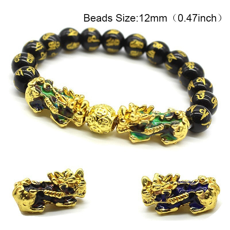 Obsidian Stone Beads Bracelet Pixiu Bring  Wealth Good Luck Feng Shui Chinese Beast Wristband Gold Pixiu Men Women Bracelet