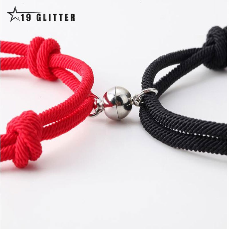 2PCS/SET Alloy Couple Magnetic Attraction Ball Creative Bracelet Stainless Steel Friendship Rope Men and Women Jewelry Gift