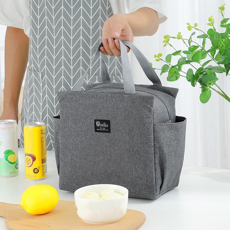 Thermal Lunch Bags Portable Oxford Fresh Cooler Pouch For Office Student Convenient Lunch Box Tote Black Gray Food Container Bag