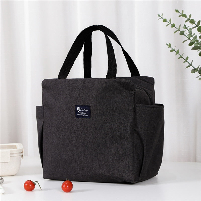 Thermal Lunch Bags Portable Oxford Fresh Cooler Pouch For Office Student Convenient Lunch Box Tote Black Gray Food Container Bag