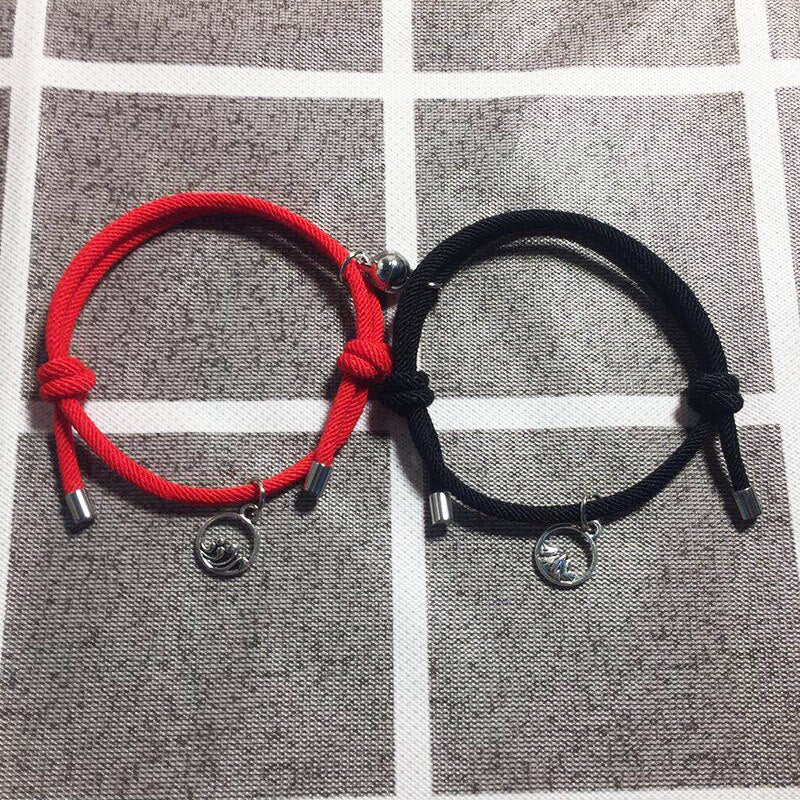 2PCS/SET Alloy Couple Magnetic Attraction Ball Creative Bracelet Stainless Steel Friendship Rope Men and Women Jewelry Gift