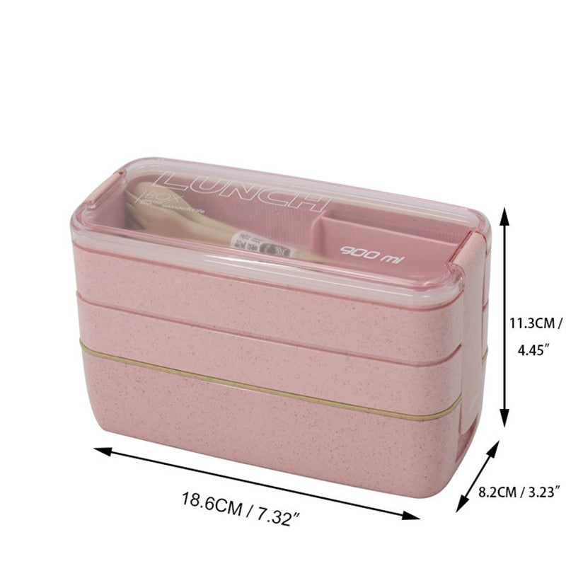 Kitchen 900ml Microwave Lunch Box Wheat Straw Dinnerware Food Storage Container Children Kids School Office Portable Bento Box