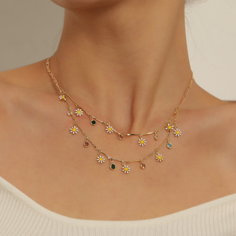 Flower Daisy Clavicle Chain Necklace for Women Girls Korean Style Sweet Short Choker Statement Wedding Bridal Jewelry Neck Chain