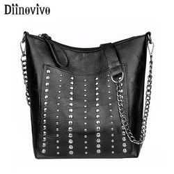 DIINOVIVO Vintage Bag Women Shoulder Bags Punk Rivet Bucket Bag Handbag Lady Casual PU Leather Crossbody Bags Female WHDV1387