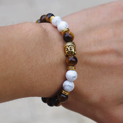 DIY 8MM Tiger Eye Stone Yoga Healing Reiki Prayer Mala Buddha Bracelet Women Men Strand Charm Bracelet Jewelry