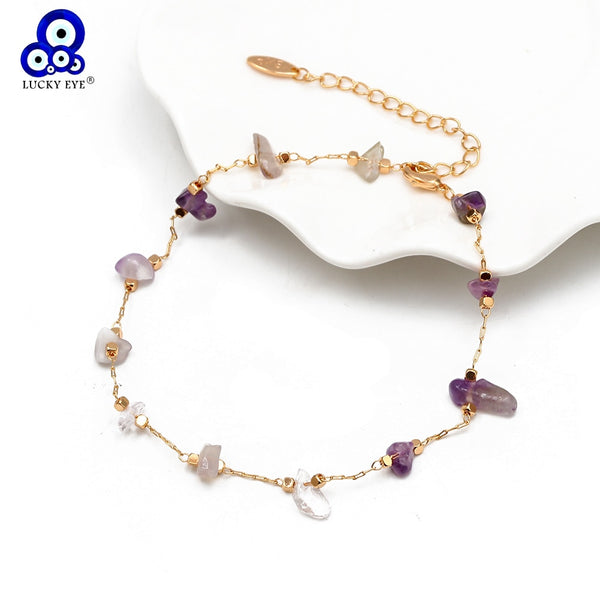 Lucky Eye Natural Stone Anklet Gold Color Leg Foot Chain Beach Ankle Bracelet Adjustable for Women Girls Fashion Jewelry BD92