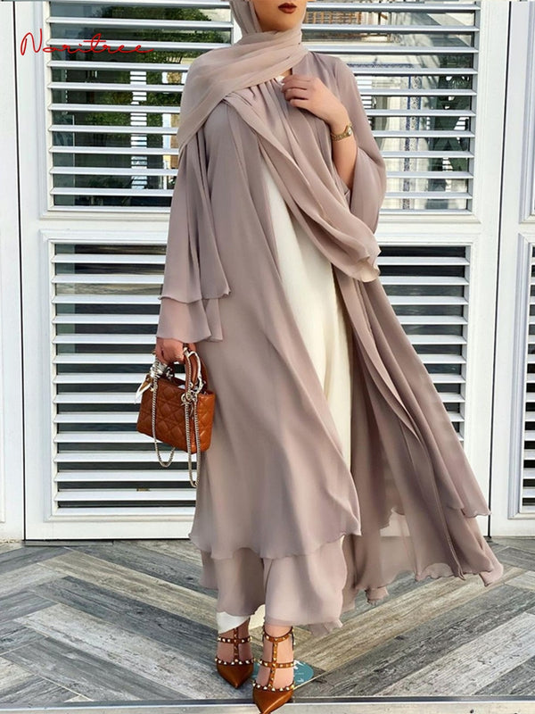 Better Double layer Abaya Kimono Dubai Kaftan Muslim Cardigan Abayas Dresses Women Casual Robe Femme Caftan Islam Clothes F2664